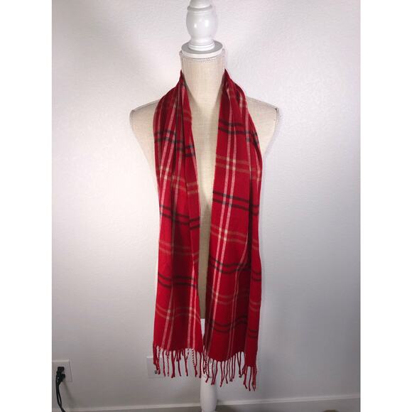 Steve Madden Red Plaid Fringe Scarf - OS - Picture 1 of 4
